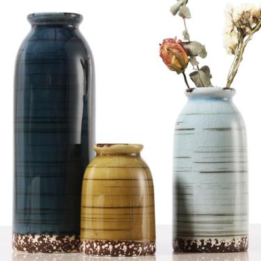 Imagem de Joeabor Conjunto de 3 vasos de cerâmica, vasos de flores decorativos para casa, escritório, sala de estar, cozinha, quarto, casa de fazenda, moderna, rústica e boho, decoração estética para