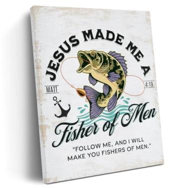 Imagem de Arte de parede em tela de fé cristã retrô, arte de parede inspiradora espiritual versículo bíblico presentes religiosos para homens decoração de peixe impressão emoldurada arte para escritório em casa