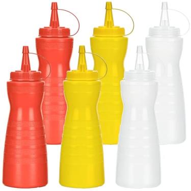 Imagem de Katfort Dispensador de ketchup de frascos de espremedor de condimentos, pacote com 6 garrafas de 293 ml para molho, garrafas de plástico com tampa para líquidos, molho de churrasco, arte de panqueca