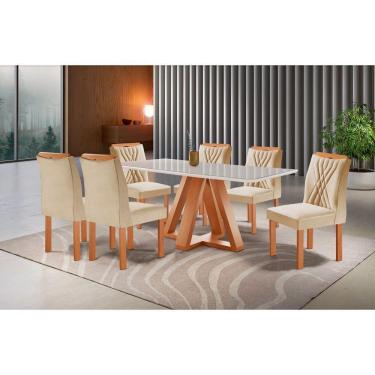 Imagem de Mesa Madri 6 Cadeiras Lisboa Tampo Vidro 170x90cm Cel Móveis Cinamomo E Bege
