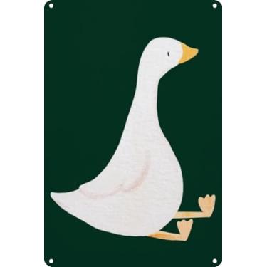 Imagem de Arte de parede engraçada de ganso bobo, pôster fofo, ilustração de quarto infantil, decoração de aniversário menina, berçário verde escuro, decorações de festa, placa de metal impermeável de alumínio