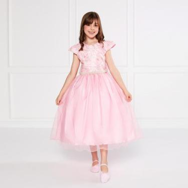 Imagem de Vestido Infantil Rosa Glitter Festa Casamento De Luxo Rodado - JL Kids