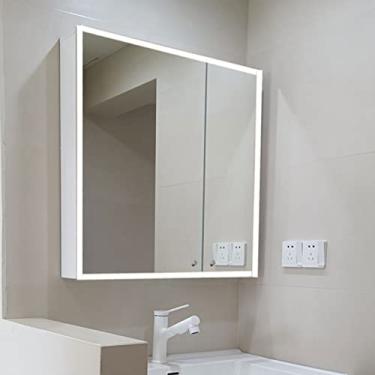 Imagem de SPXMQSS Armário de Espelho com Iluminação, Armário Espelho Banheiro Desembaçamento Inteligente Lâmpada de Beleza Banheiro Armário Espelho Com Iluminação Com Furo de Papel Portátil 60 x 80 x 13 cm