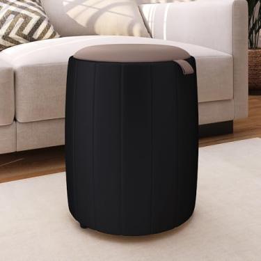 Imagem de Puff Redondo Luxo para Quarto ou Sala – Banqueta Estilo Penteadeira Decorativa(Preto)