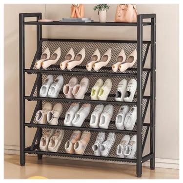 Imagem de SPXMQSS Organizador de sapateira, armazenamento de armário de sapatos para porta de entrada, organizador de armazenamento fino de sapato, prateleiras inclinadas de malha, grande capacidade, espaço