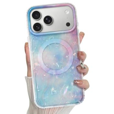 Imagem de Bonoma Capa magnética para iPhone 17 Pro Max 2025 【Suporte para Magsafe】 opalescente pérola iridescente glitter alta proteção à prova de choque borda capa azul