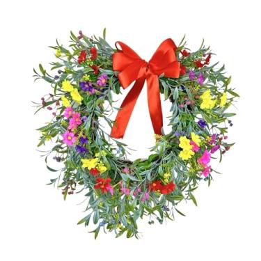 Imagem de Esquirla Guirlanda em forma de coração, guirlanda para porta de entrada, de flores com laço, de gipsófila para, decoração externa de festas, janela ou, Vermelho