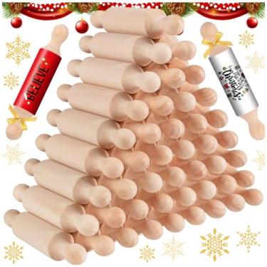 Imagem de 45 peças de madeira mini rolo de massa longo para cozinhar massa pequena para crianças fondant pastelaria pizza artesanato e brincadeiras imaginativas para Halloween e Natal