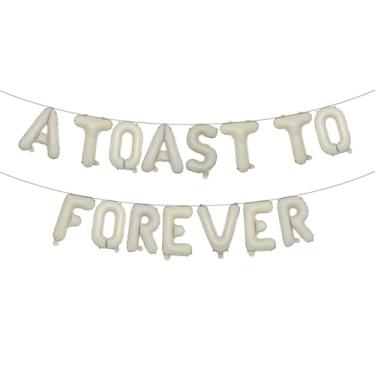 Imagem de A TOAST TO FOREVER Last Toast On The Coast Decorações de despedida de solteira sob o mar balões bandeira verão praia costeira decoração de chá de panela (Um brinde a eternidade creme)