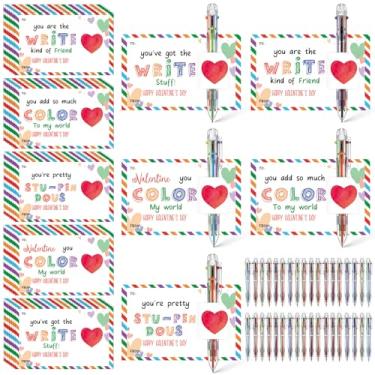 Imagem de Sabary Conjunto de 36 canetas multicoloridas com conjunto de cartão de dia dos namorados inclui cartão de presente e caneta multicolorida retrátil para escritório, escola, festa do dia dos namorados