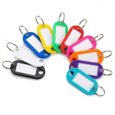 Imagem de 50 etiquetas de chaveiro, etiquetas de chave, etiquetas de plástico resistente com janela de etiqueta de anel dividido, etiquetas de identificação de chaveiro com recipiente para bagagem, mochilas
