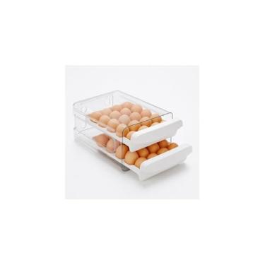 Imagem de Organizador de Ovos para Geladeira, Plástico, 18 Unidades, 29,5x6,5x18,5 cm, Branco e Bege Sortido, 250g