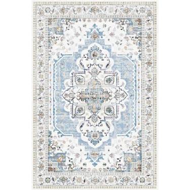 Imagem de Tapetes laváveis 20 x 25 cm, tapetes grandes para sala de estar, carpete para quarto, tapete retrô de lã sintética macia para sala de jantar, tapete antiderrapante resistente a pilha baixa com estampa