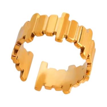 Imagem de Sugar and Cloves Anel geométrico ajustável de ouro para mulheres, banhado a ouro amarelo 18K sobre aço inoxidável, pulseira minimalista moderna, resistente a manchas, ajustável para tamanhos 6-8.