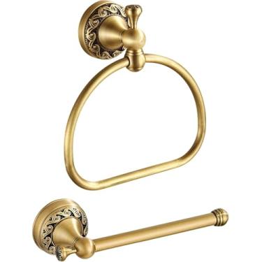 Imagem de AIRBATH Suporte de papel higiênico antigo, suporte de toalha de mão de latão, anel de toalha de latão antigo, suporte de papel de rolo de papel para banheiro, acessórios de banho, montagem na parede