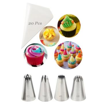 Imagem de Conjunto de pontas de confeitar 1M, 2D, 4B, 6B com sacos descartáveis – Bocais de confeiteiro profissionais de aço inoxidável para decoração de bolos e cupcakes