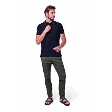 Imagem de Polo Masculina Lisa com Friso na Gola - Rabbithos, G, Preto