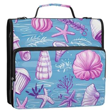 Imagem de Wassud Lindo fichário com zíper Ocean Life com 3 anéis com alça de ombro e alça de vários bolsos, organizador de pastas expansíveis