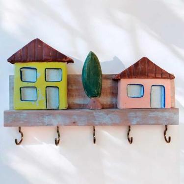 Imagem de Porta-chaves Decorativo Casinhas Coloridas - Minas Fer