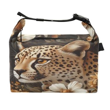Imagem de STAYTOP Lancheira com face de leopardo com fivela de alça, lancheira isolada para meninos e meninas, lancheira térmica para trabalho escolar