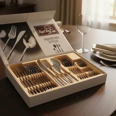 Imagem de Jogo de Faqueiro 24 Peças Inox – Talheres de Mesa Resistentes – 6 Facas + 6 Garfos + 6 Colheres de Mesa + 6 Colheres de Sobremesa – Aço Inoxidável de Alta Durabilidade – Acabamento Moderno e Elegante