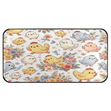 Imagem de Burbuja Tapete de cozinha Cute Chicks 51 x 99 cm, tapete lavável antiderrapante com suporte de borracha, tapete para cozinha, sala de estar, banheiro, decoração de casa