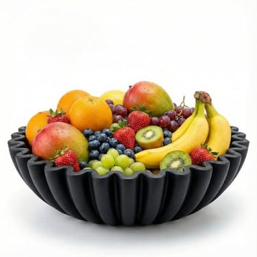 Imagem de Wageso Tigela decorativa de concreto, tigela de frutas grandes para decoração de mesa de centro de casa, decoração de mesa central de babados recortados para balcão de cozinha, porta-chaves de bolsa