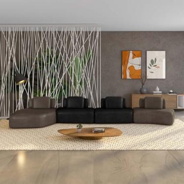 Imagem de Sofá Ilha Sala de Estar Dakota 4 Módulos 626cm Encostos Almofadas Soltas PU Marrom/Preto G33 - Gran Belo