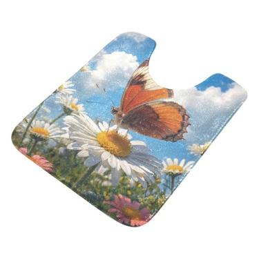 Imagem de Burbuja Tapete de banheiro Butterfly Margarida, tapete de banho absorvente de pelúcia macio, base de vaso sanitário antiderrapante para piso de banheiro, oval em forma de U