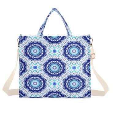 Imagem de CEBUGI Bolsa feminina com estampa azul e branca com alça de ombro ajustável para trabalho, faculdade, viagem, P, A336, Medium