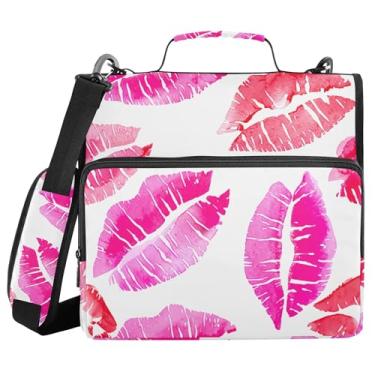 Imagem de xigua Fichário de batom vermelho com zíper com alça de ombro e alça para transporte fácil, fichário de 3 anéis de 3 cm para escola, painel de expansão e arquivo expansível