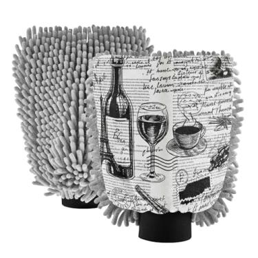 Imagem de STAYTOP Luvas de lavagem de carro de jornal cinza retrô, 2 peças, luvas de microfibra de chenille, sem arranhões, panos de esponja de lavagem ultra absorventes para carros, limpeza doméstica - M