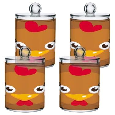 Imagem de STAYTOP 4 frascos de boticário com dispensador Qtip para banheiro com etiquetas – Recipiente de armazenamento Qtip de plástico transparente para bola de algodão, cotonete, grão de café - rosto fofo de