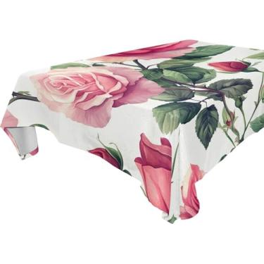 Imagem de Burbuja Toalha de mesa rosa vermelha toalha de mesa retangular anti-rugas grossa para decoração de jantar, cozinha, festa, 152 x 228 cm