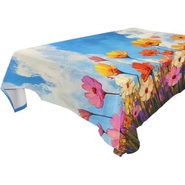 Imagem de Burbuja Toalha de mesa de flores silvestres vibrantes, toalha de mesa quadrada anti-rugas grossa para decoração de jantar, cozinha, festa, 137 x 137 cm