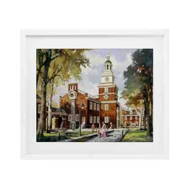 Imagem de Stupell Industries Independence Hall Colonial Times Impressão emoldurada branca sob vidro, design por Wind River Studios, 13 x 16