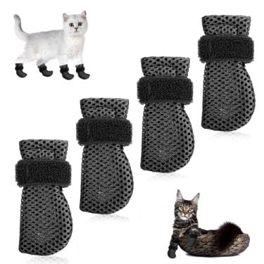 Imagem de YBEATY 4 peças de botas para gatos, luvas antiarranhões, luvas ajustáveis, protetores de garras de gato, malha respirável, sapatos para evitar arranhões para animais de estimação, banho, alimentação