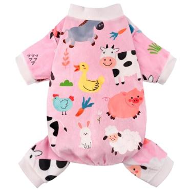 Imagem de Pijamas para cães macios e leves roupas para cães pequenos, médios e grandes, para animais de estimação, meninos, meninas, cães e gatos (Costas: 25,4 cm, Peito: 35,5 cm, Pescoço: 24 cm), Fazenda)