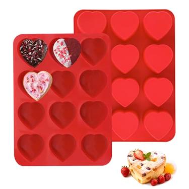 Imagem de MEMOVAN Forma de silicone para muffin de coração, pacote com 2 formas antiaderentes de coração para chocolate, molde de bolo de corações de silicone para o dia dos namorados, brownies, tortas