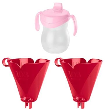 Imagem de Kit com 2 Suporte de Filtro de Café Vermelho 103 + 1 Garrafa Infantil Plastica 310ml Rosa