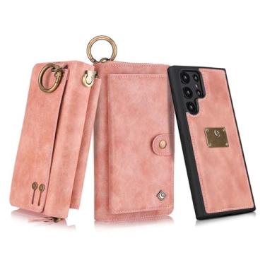 Imagem de LYJSMGZ Capa flip para Samsung Galaxy S25 Ultra/S25 Plus/S25, capa de couro magnético multifuncional vintage com compartimento para cartão, capa para pendurar, rosa, S25 Plus
