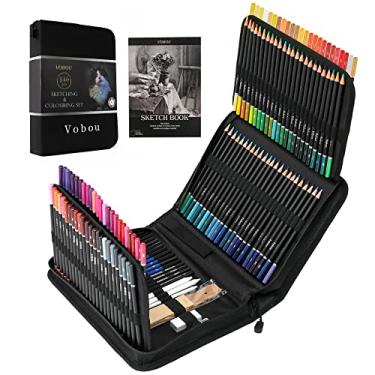 Imagem de Vobou Conjunto de 146 peças de materiais de arte, kit de lápis de desenho colorido, lápis de grafite com estojo conveniente, material escolar ideal para artistas, adultos, adolescentes, iniciantes,