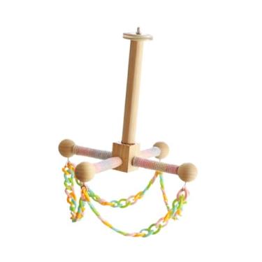 Imagem de Generic Suporte interativo de madeira para gaiola de pássaros, poleiro com balanço, brinquedo divertido para exercícios de papagaios e canários.