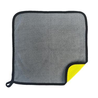 Imagem de 1 pano de limpeza, 29,5 cm C x 29,5 cm L, cinza e amarelo, material de lã coral, absorvente