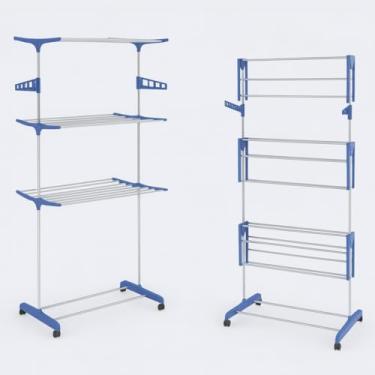 Imagem de Varal de Chao Dobrável 3 Andares Torre Portatil Com Rodinhas Aco Reforcado Para Roupas Toalhas Casacos e Calçados