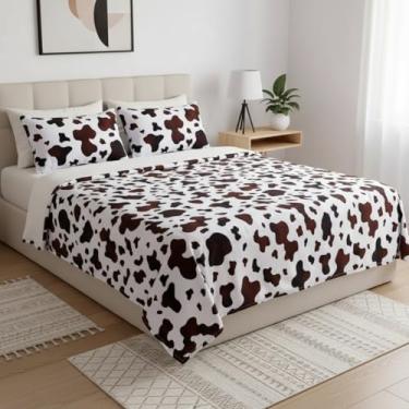 Imagem de Mindsoft 3 peças de cama com estampa de vaca 152 x 203 cm, cobertor térmico de lã com estampa de vaca com capas de travesseiro combinando, suprimentos de cama de flanela, decoração de quarto de