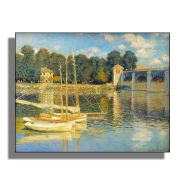 Imagem de OKRA Arte de parede em tela Monet - pôsteres da ponte Argenteuil - Pintura a óleo de paisagem - Móveis elegantes e itens decorativos para banheiros, quartos e cozinhas. Sem moldura. 12 x 16 pol/30 x