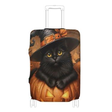 Imagem de Joisal Capa de terno capa de mala personalizada protetor de bagagem abóbora preto bruxa gato voo mala de viagem, P, serve para capa de 45 a 50 cm, Gato bruxo preto abóbora, S 18-20 in, Capa de mala