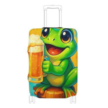 Imagem de Joisal Capas de mala para protetores de bagagem, identificadores elásticos, acessórios de bagagem de viagem, fofo, sapo verde, barril de madeira, P, serve para estojo de 45 a 50 cm, Lindo barril de