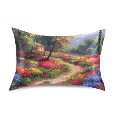 Imagem de Fronhas Impressão Pintura Flores Coloridas Trail King Queen Travesseiros Padrão Cetim Refrescante Capa de Almofada de Cama Impressão Arte Tamanho King 101.6 cm x 50.8 cm